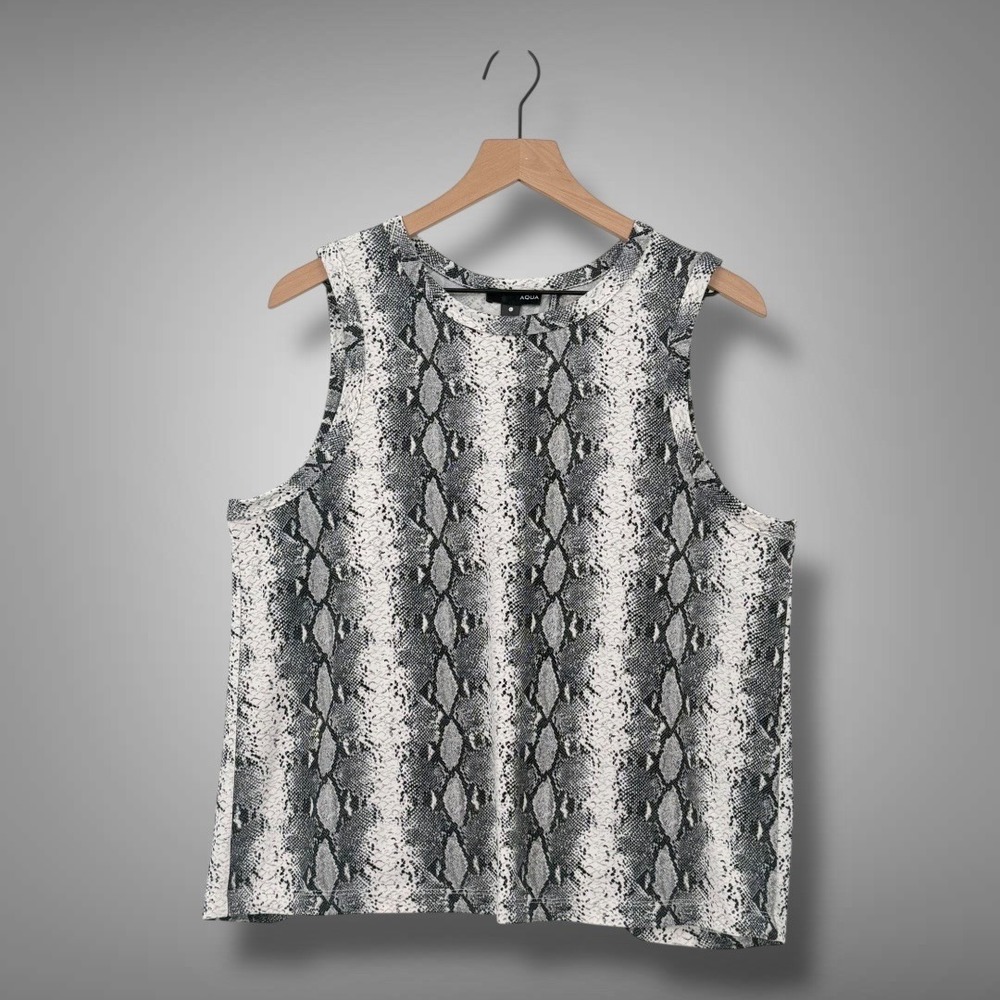 AQUA Snakeskin Print Split Back Sleeveless Tank Top Gray White‎ Large